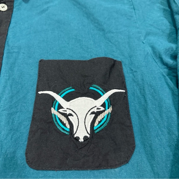 1849 Authentic Ranchwear Shirt Green Embroidered Western Cowboy Rodeo Medium - Picture 4 of 8